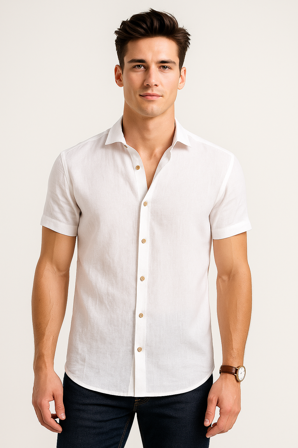 Camisas Para Hombre Estilo Lino B51365 Blanco