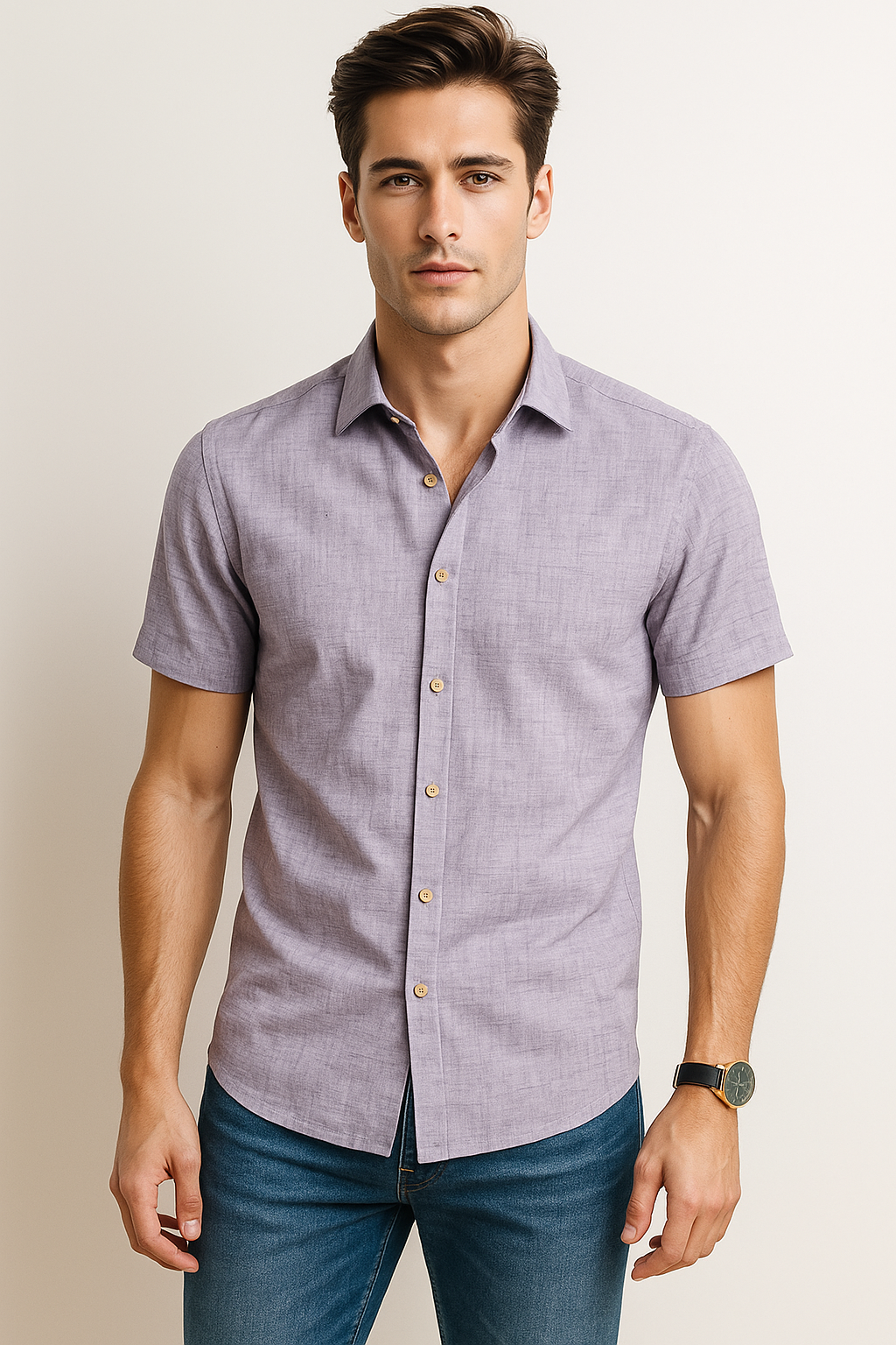Camisas Para Hombre Estilo Lino B51365 Gris