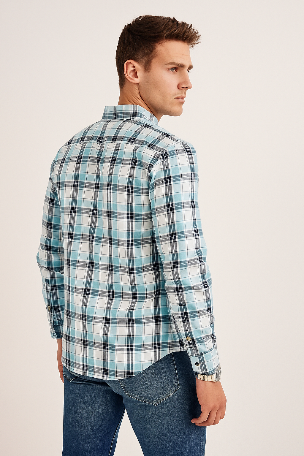Camisas Para Hombre Manga Larga Cuadros B51124 Blanco