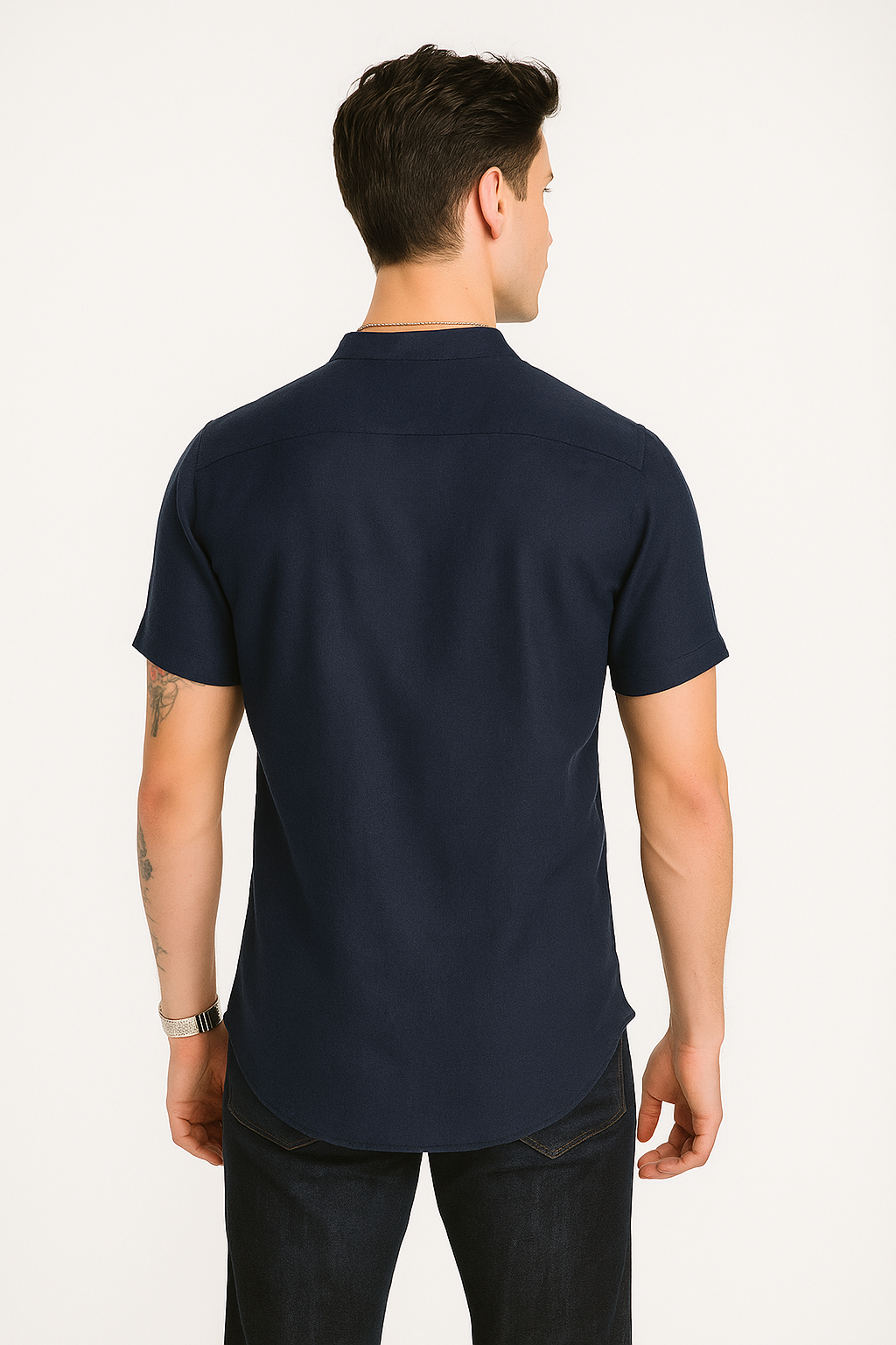 Camisas Para Hombre Lino Cuello Mao B51373 Marino