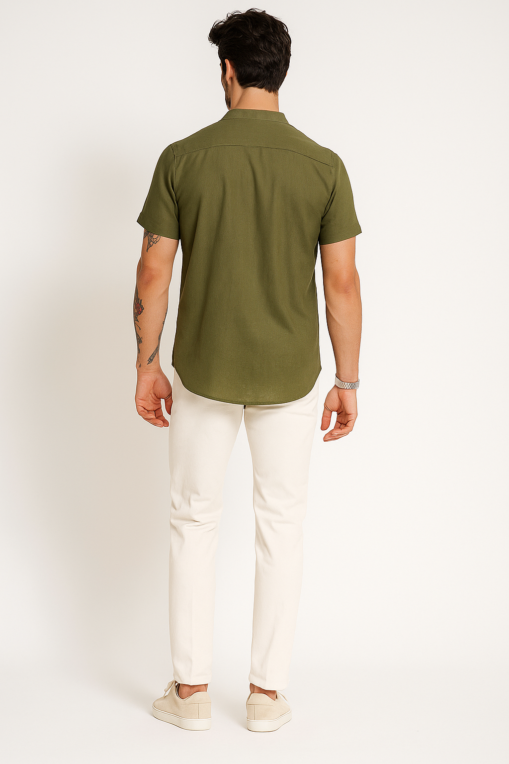 Camisas Para Hombre Relaxed Fit Lino B51373 Olivo