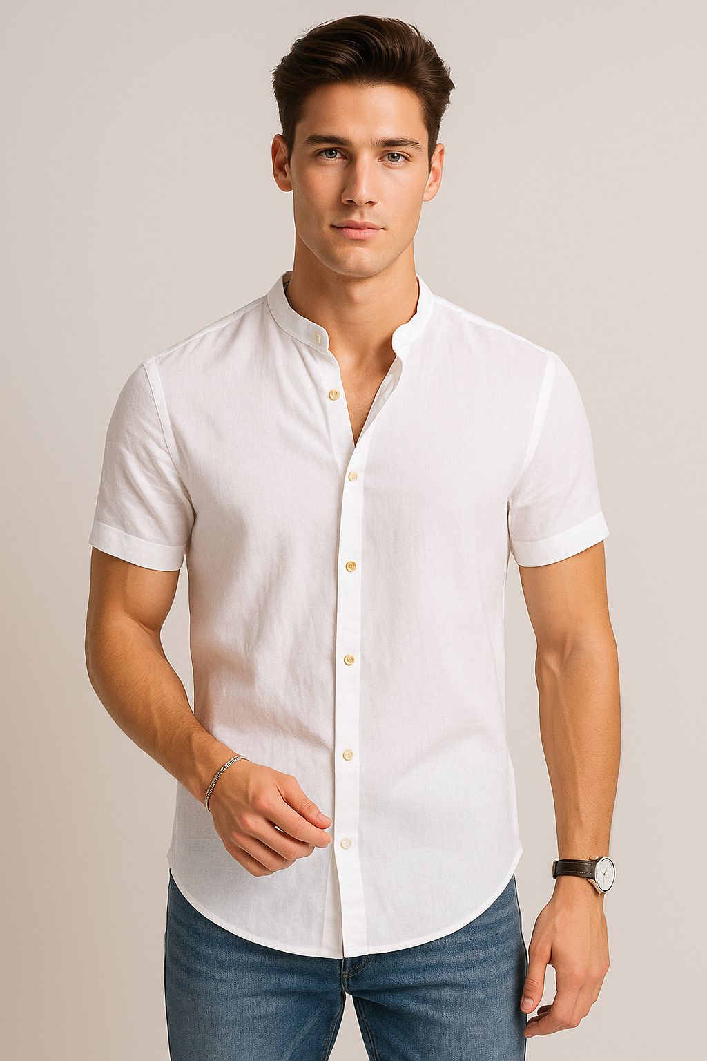 Camisas Para Hombre Relaxed Fit Lino B51373 Blanco