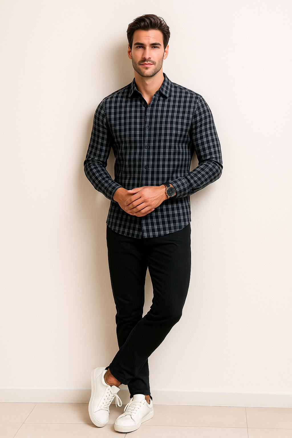 Camisas Para Hombre Corrugada Microcuadros B55310 Oxford