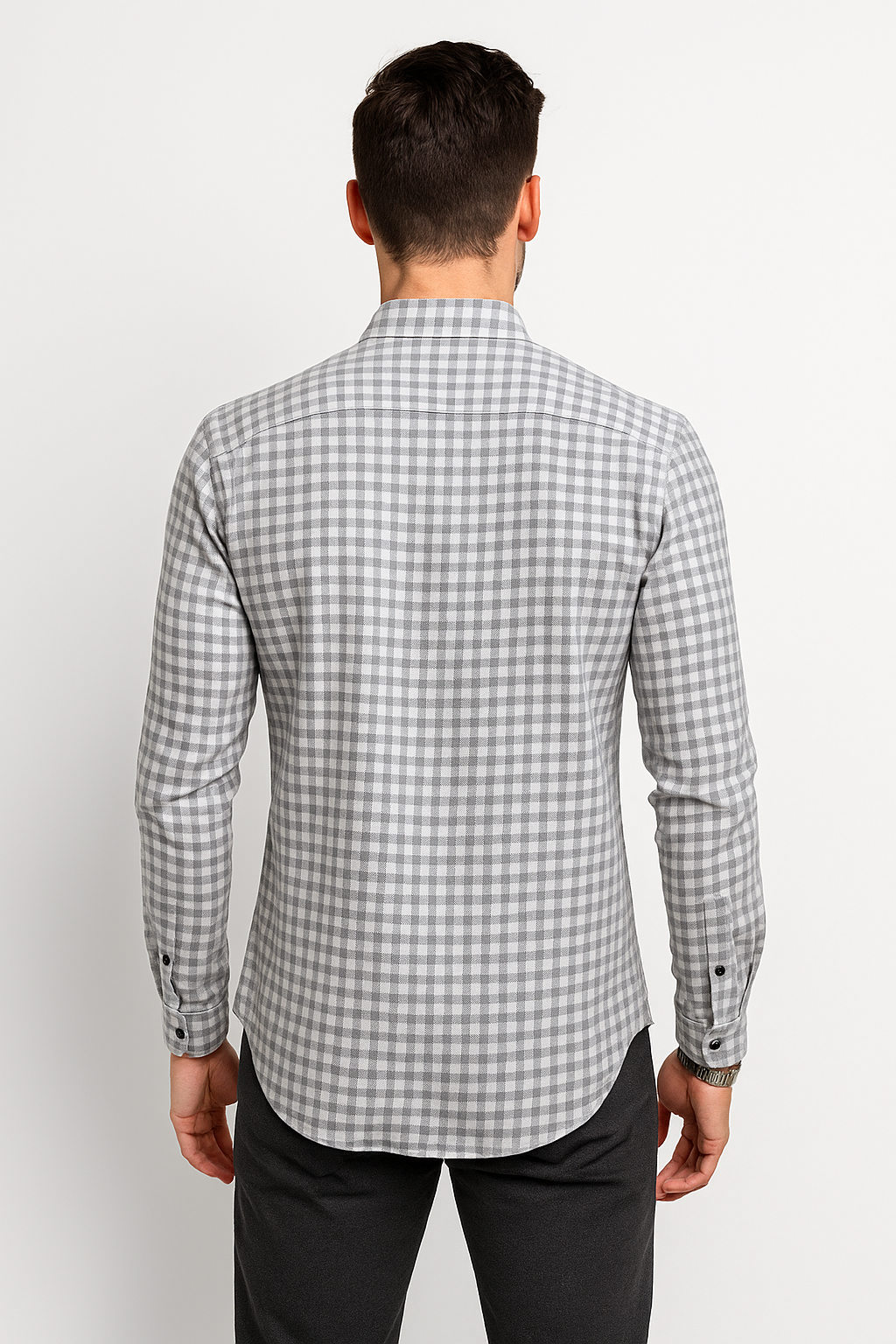 Camisas Para Hombre Corrugada Microcuadros B55310 Gris