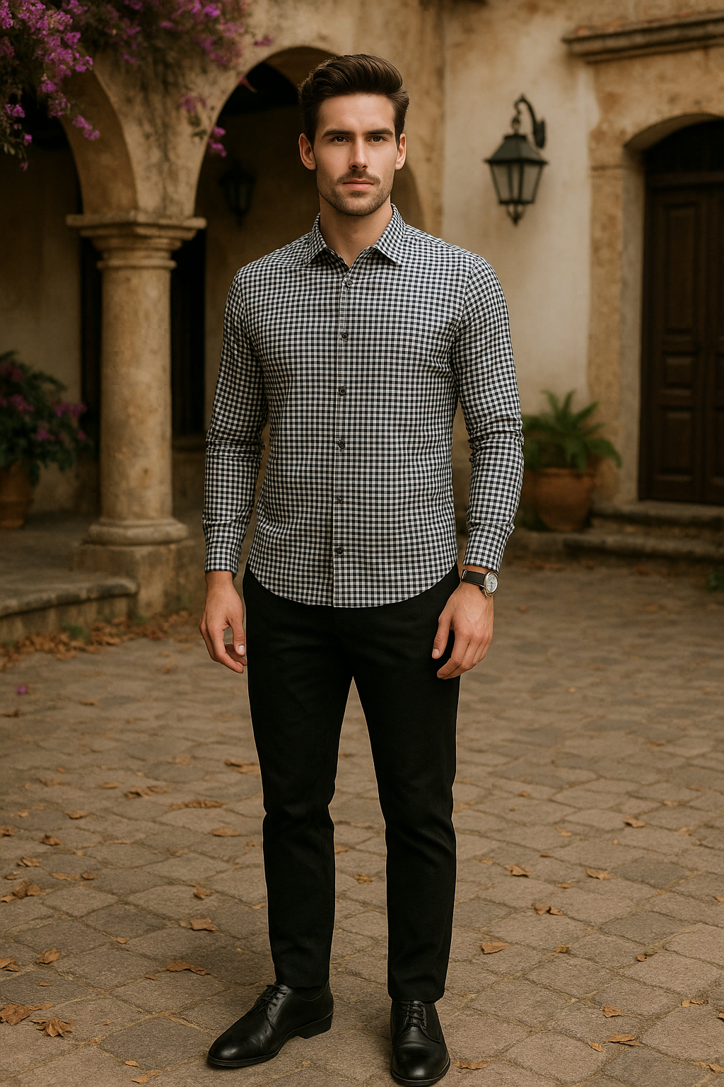 Camisas Para Hombre Corrugada Microcuadros B55310 Beige