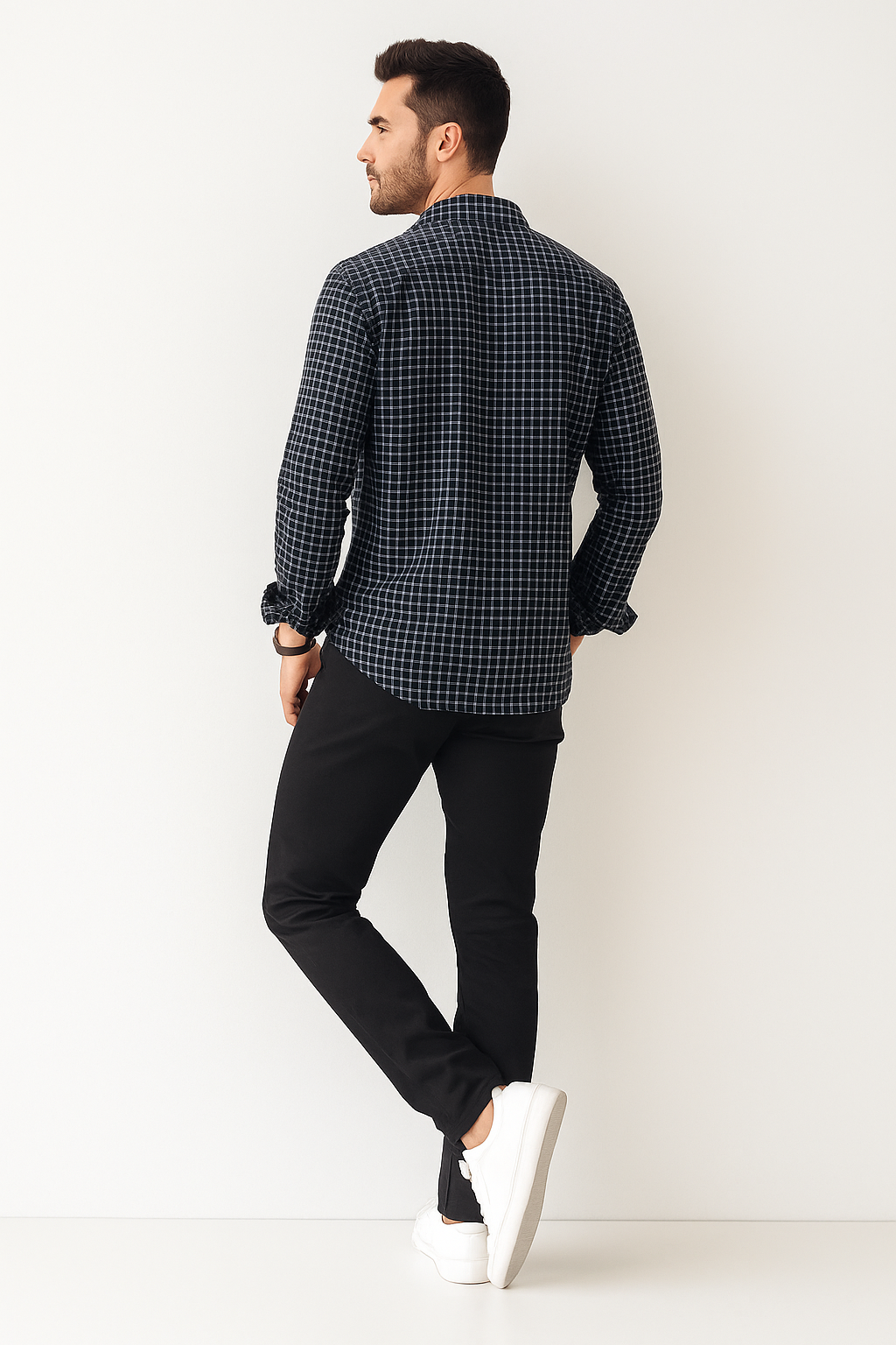 Camisas Para Hombre Corrugada Microcuadros B55310 Negro