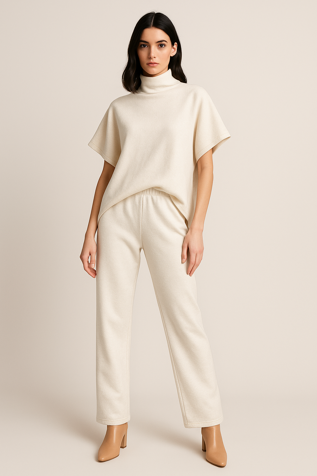 Pantalones Para Mujer Wide Leg De Punto Con Resorte W53121 Crema