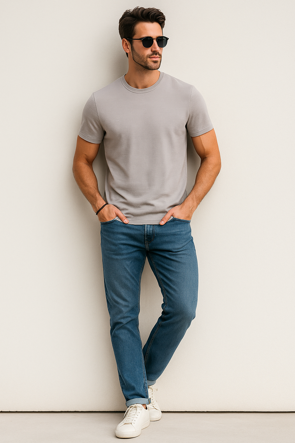 Playeras Para Hombre Con Bordones A55307 Gris