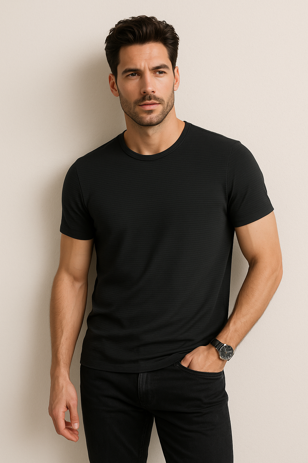 Playeras Para Hombre Con Bordones A55307 Negro