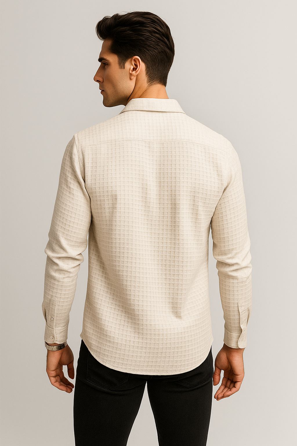 Camisas Para Hombre Jacquard Con Relieve Geométrico B55315 Beige