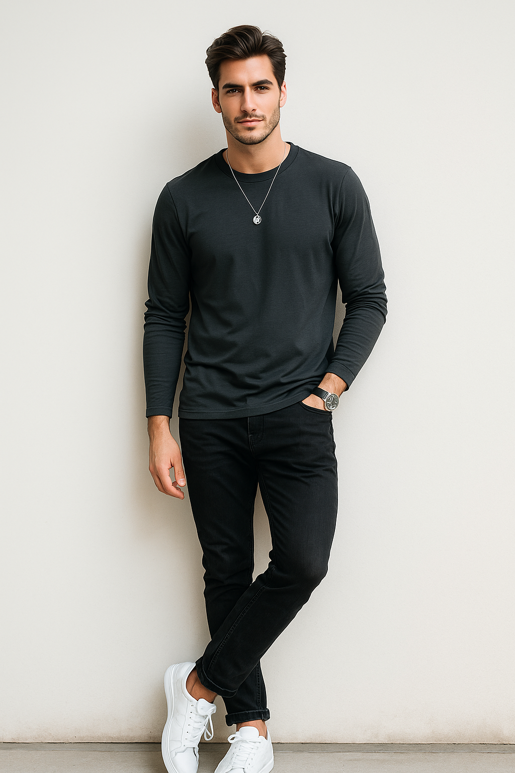 Playeras Para Hombre Manga Larga Textura A55311 Negro