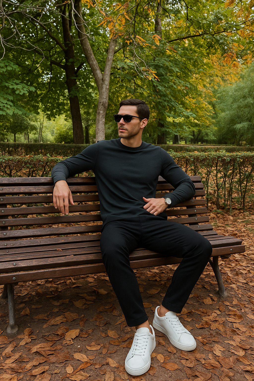 Playeras Para Hombre Manga Larga Textura A55311 Negro