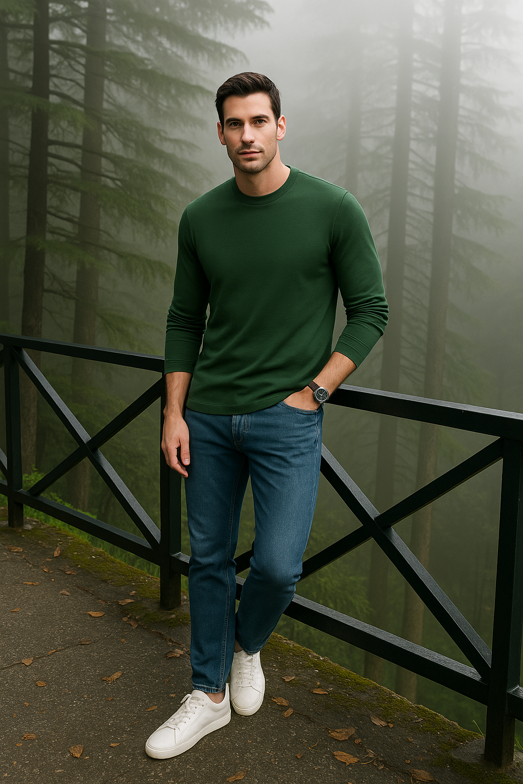 Playeras Para Hombre Manga Larga Textura A55311 Olivo