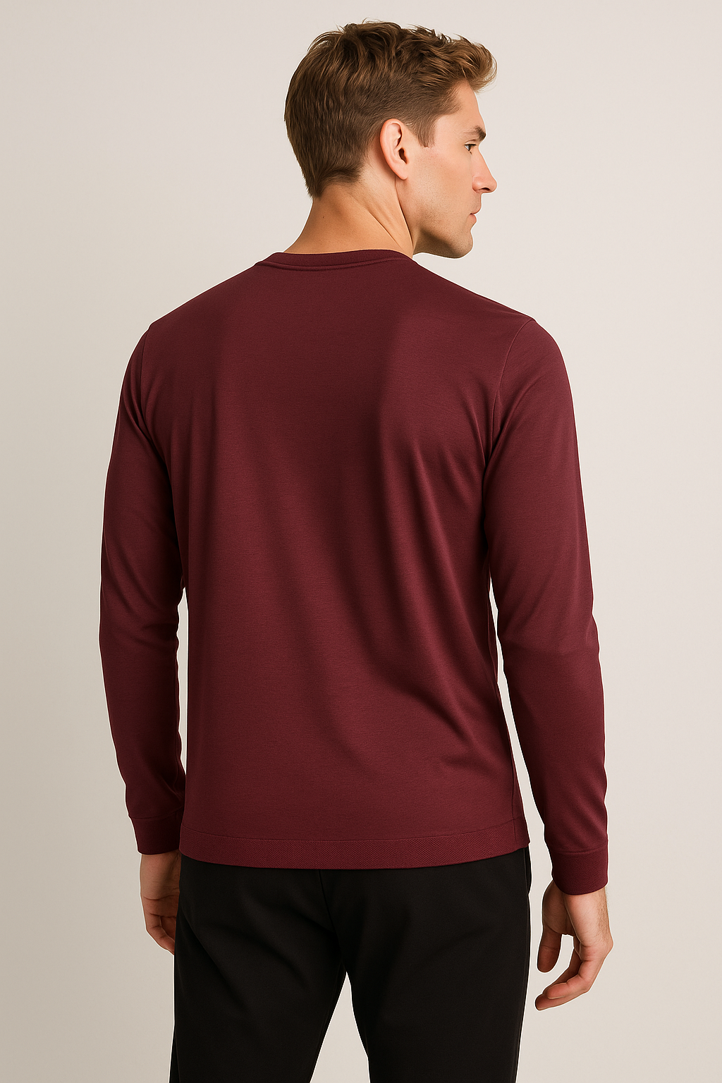 Playeras Para Hombre Manga Larga Textura A55311 Vino