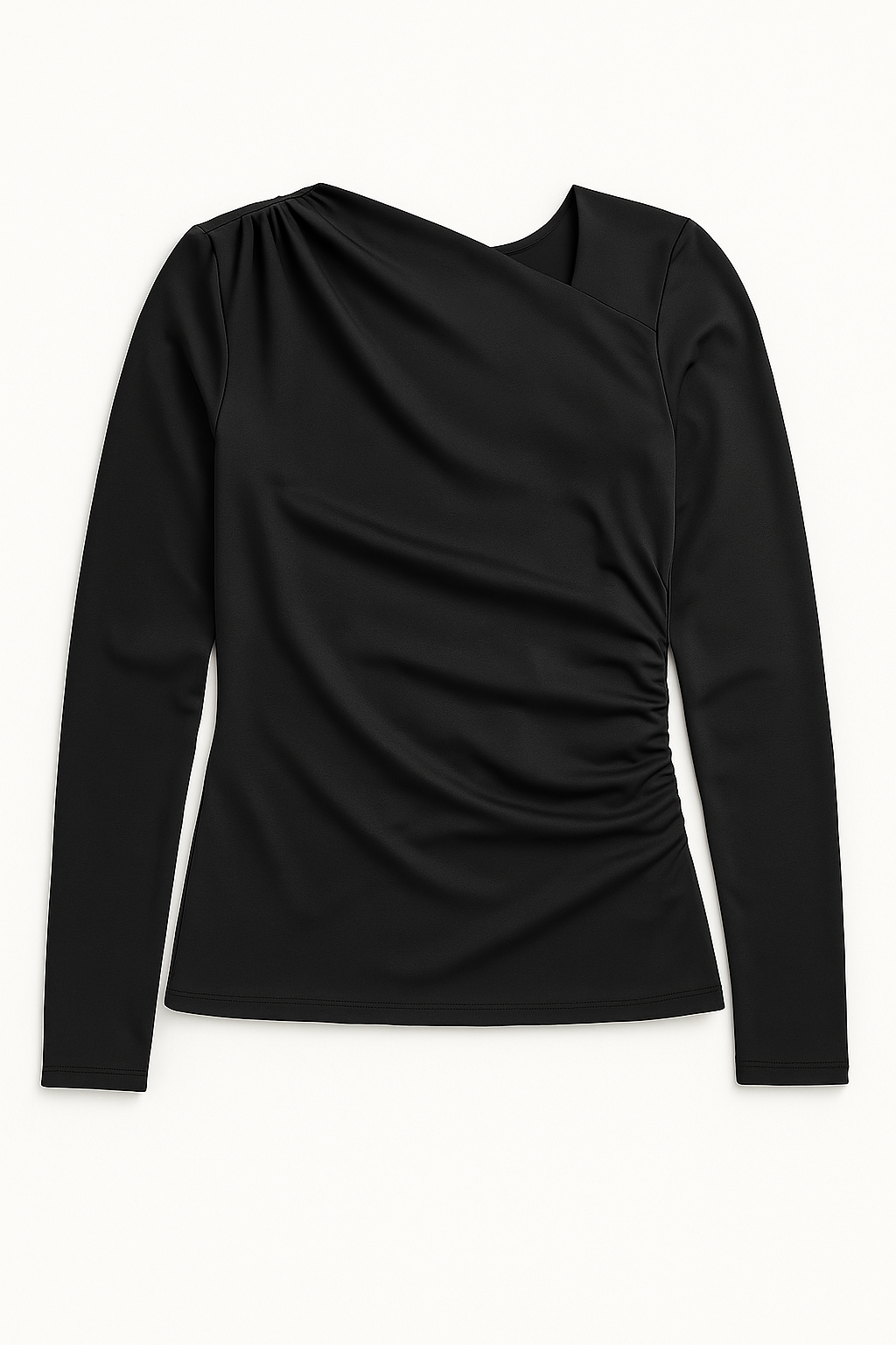 Blusas Para Mujer Cuello Asimétrico Fruncido Lateral N53130 Negro
