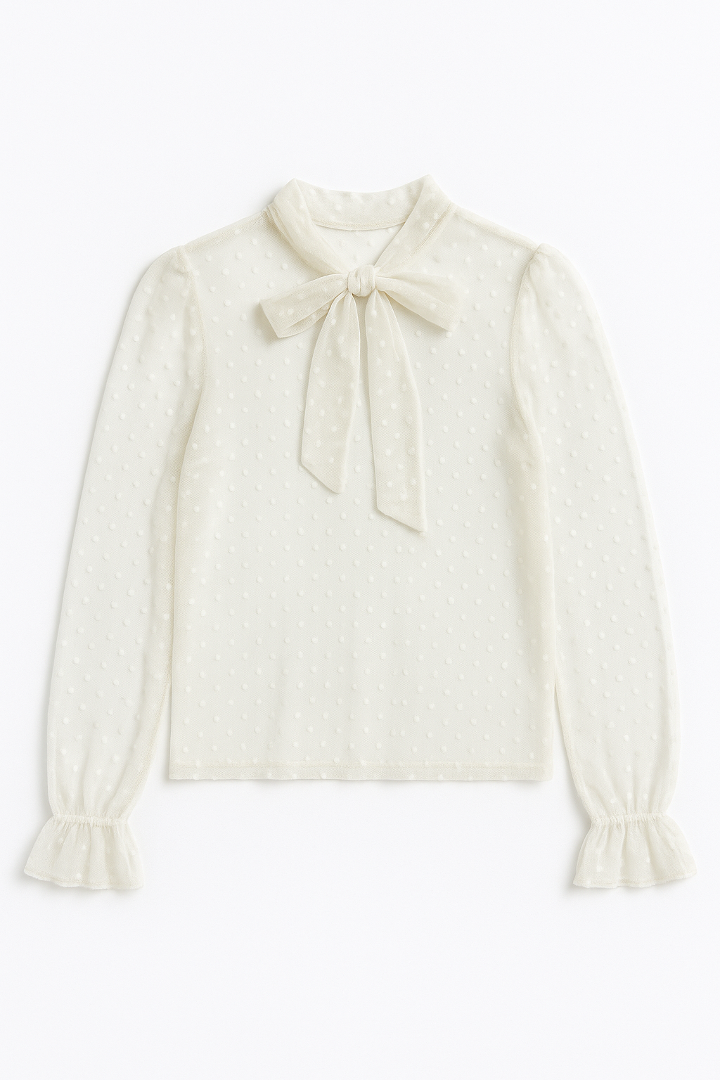 Blusas Para Mujer Mesh Dots Con Lazo N53125 Hueso