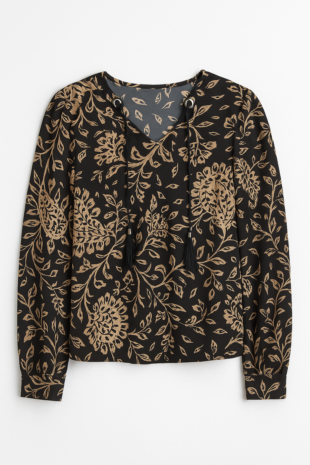 Blusas Para Mujer Estampado Floral Y Escote Con Lazo N53110 Negro