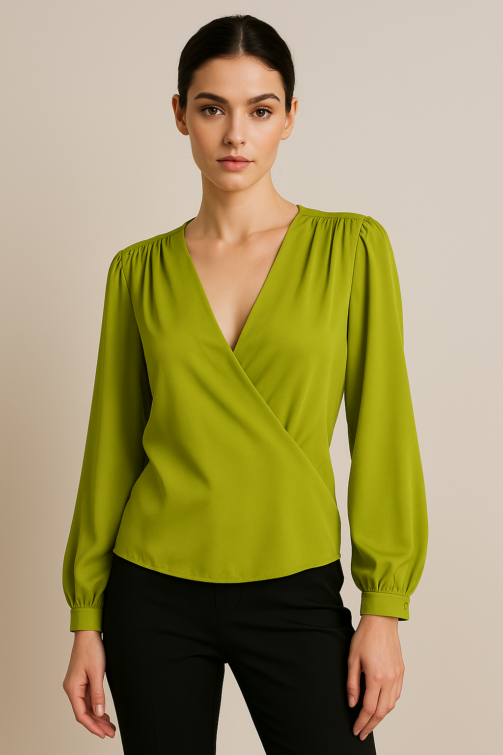 Blusas Para Mujer Satinada Con Escote Cruzado N53122 Limon