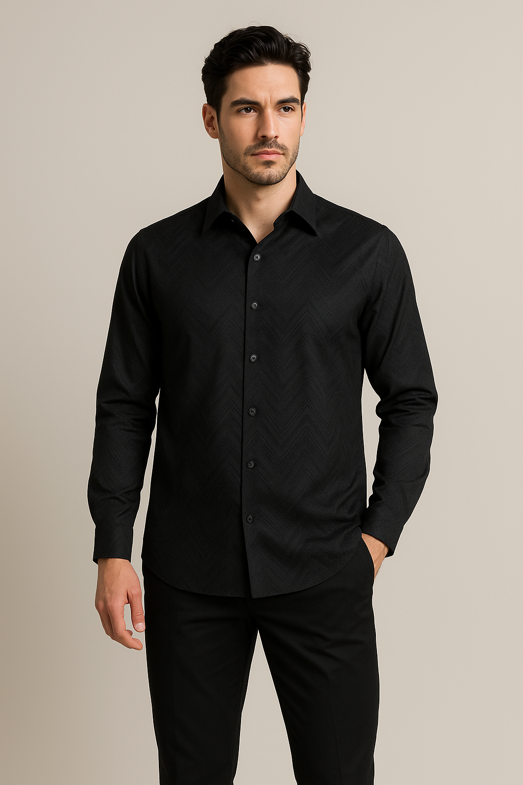 Camisas Para Hombre Con Textura En Relieve B55321 Negro