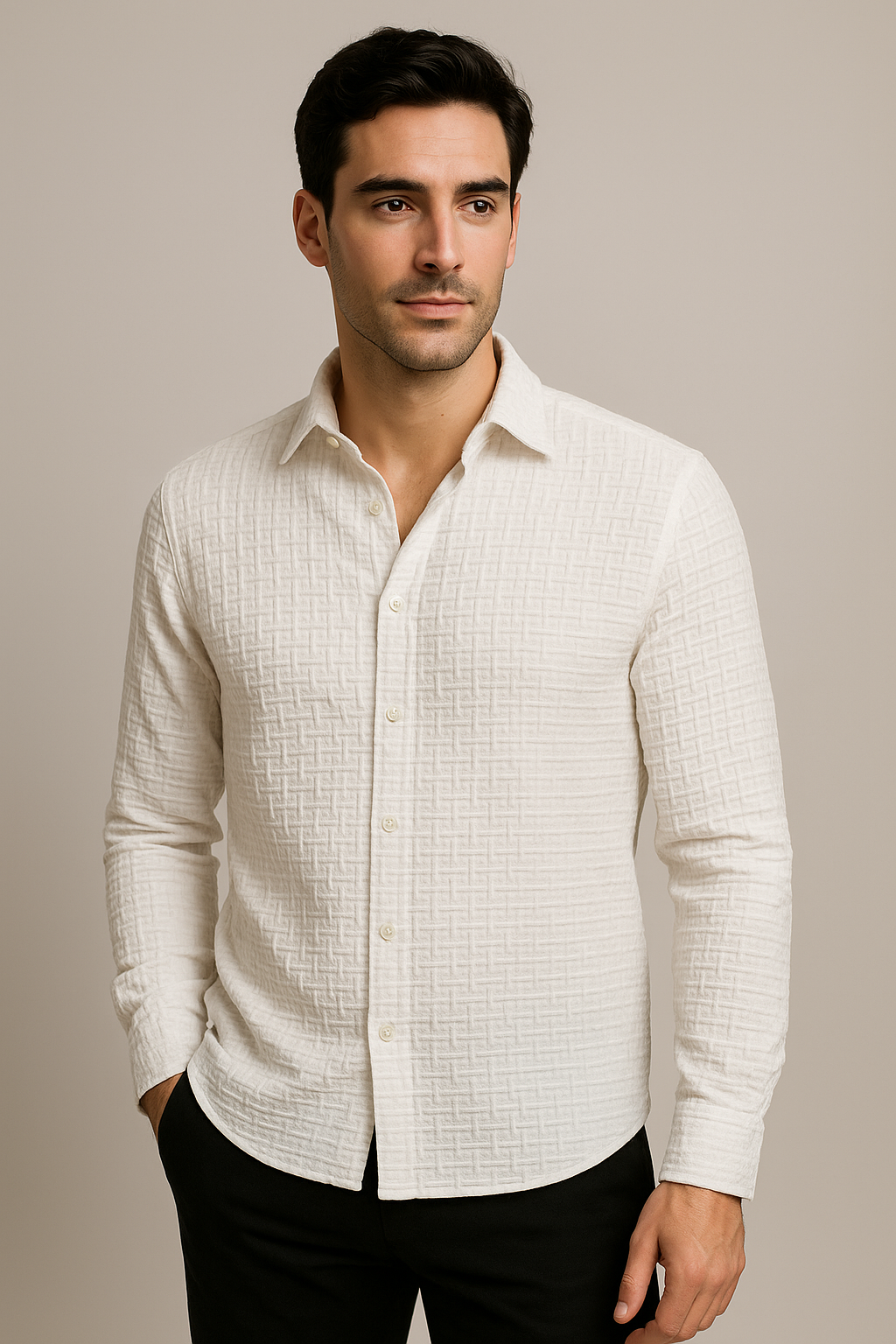 Camisas Para Hombres Con Formas En Relieve B55324 Blanco