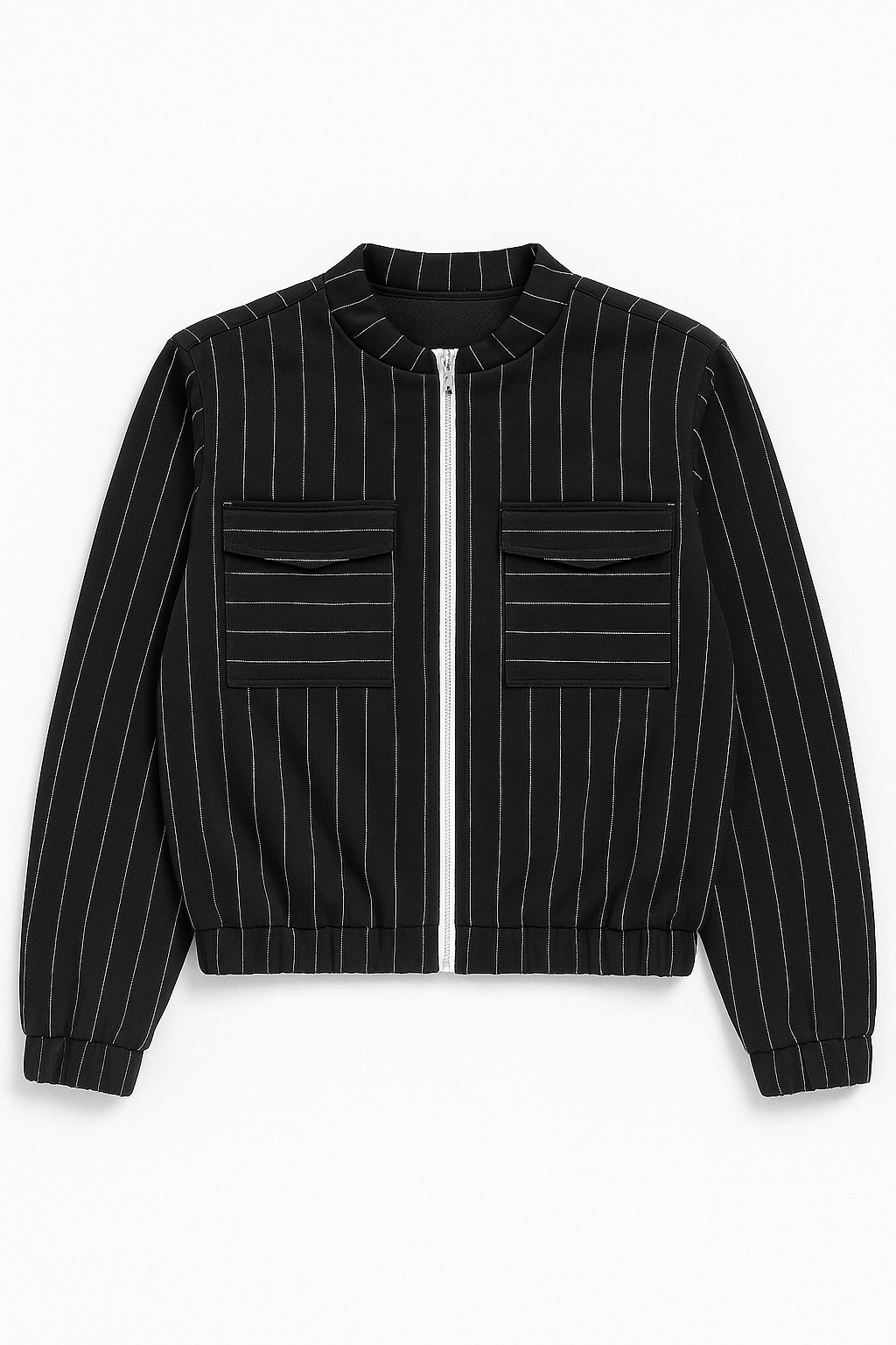 Chamarras Para Mujer Corta De Rayas Con Bolsillos Q53102 Negro