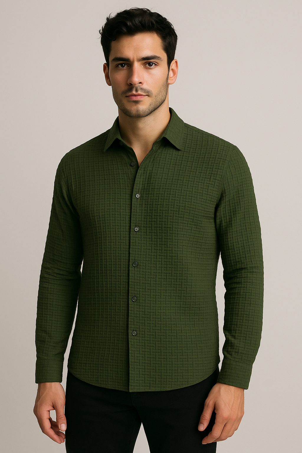 Camisas Para Hombres Con Formas En Relieve B55324 Militar