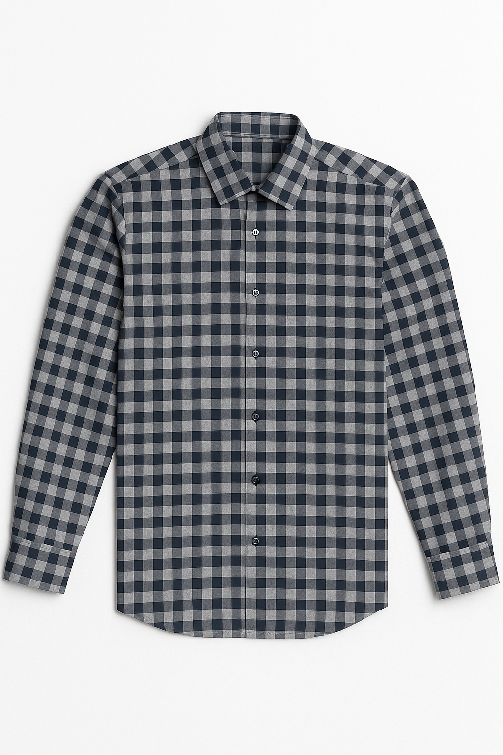 Camisas Para Hombre Elegante Manga Larga De Cuadros B55314 Negro