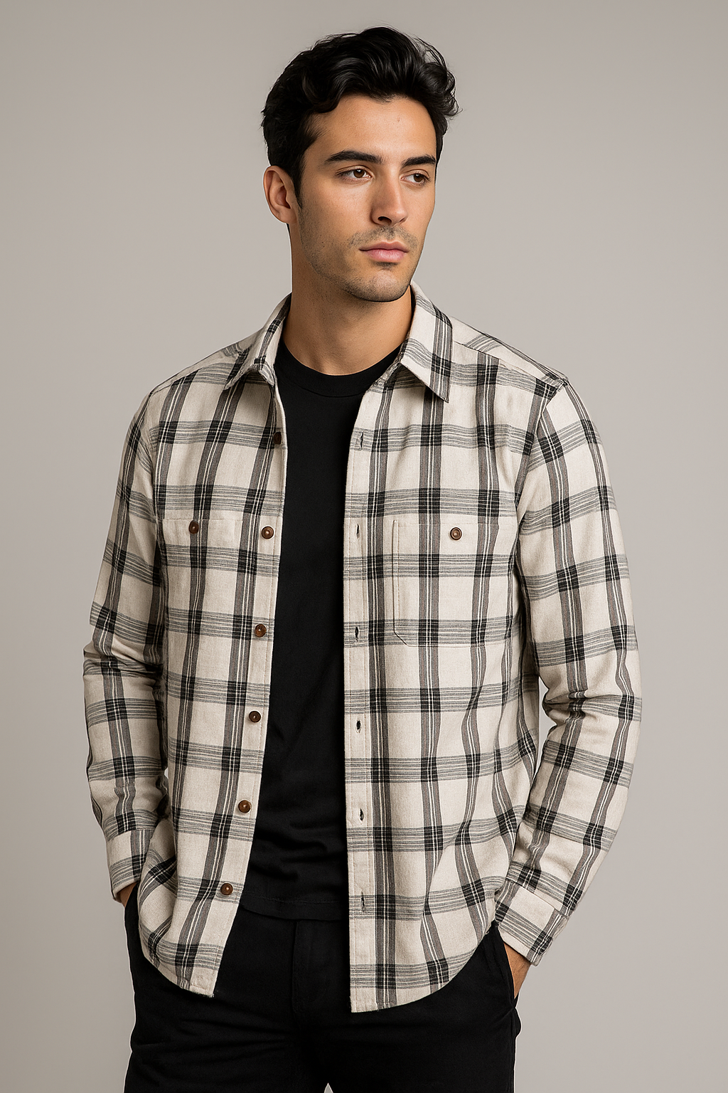 Camisolas Para Hombre Jacquard De Cuadros B55329 Crema