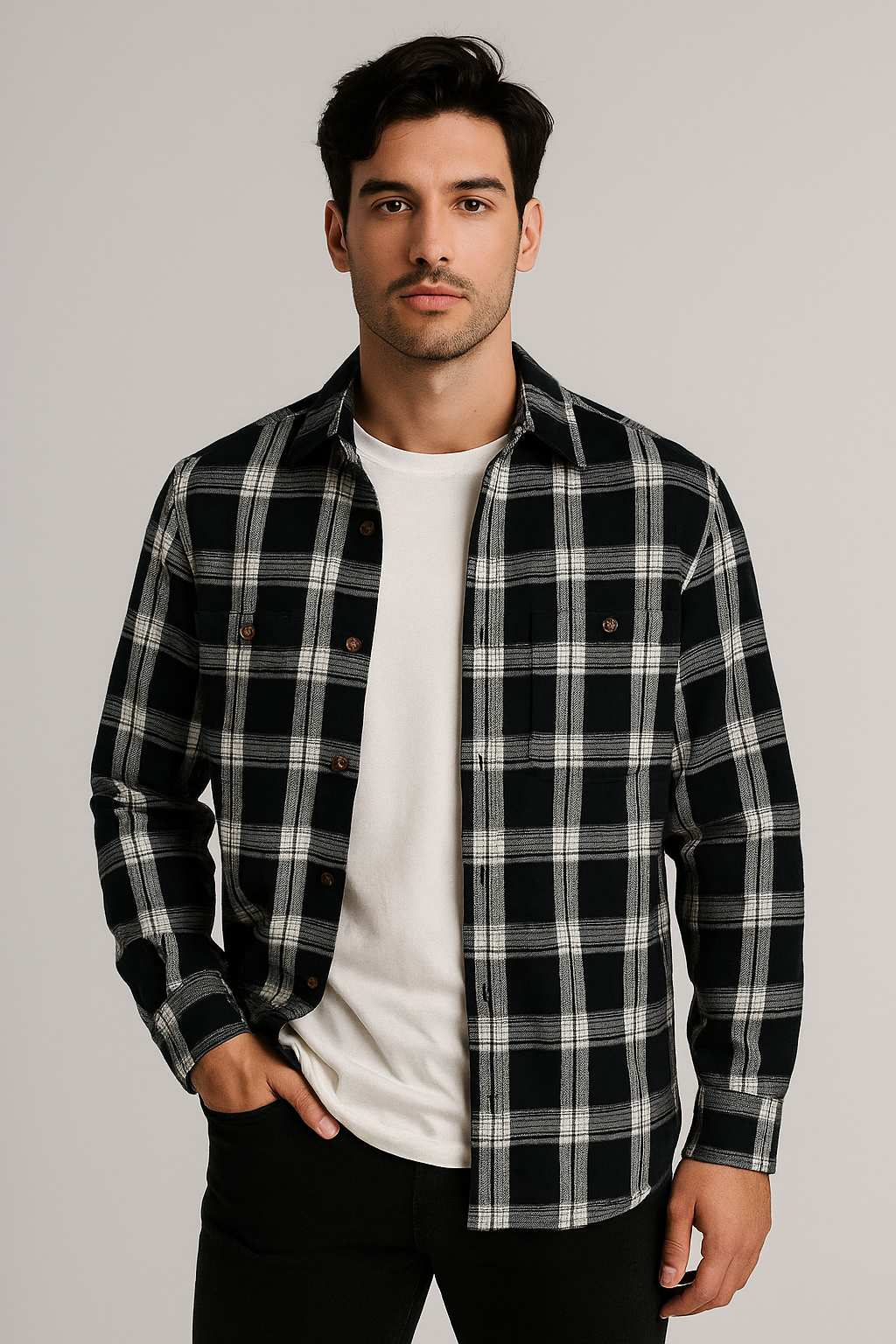 Camisolas Para Hombre Jacquard De Cuadros B55329 Negro