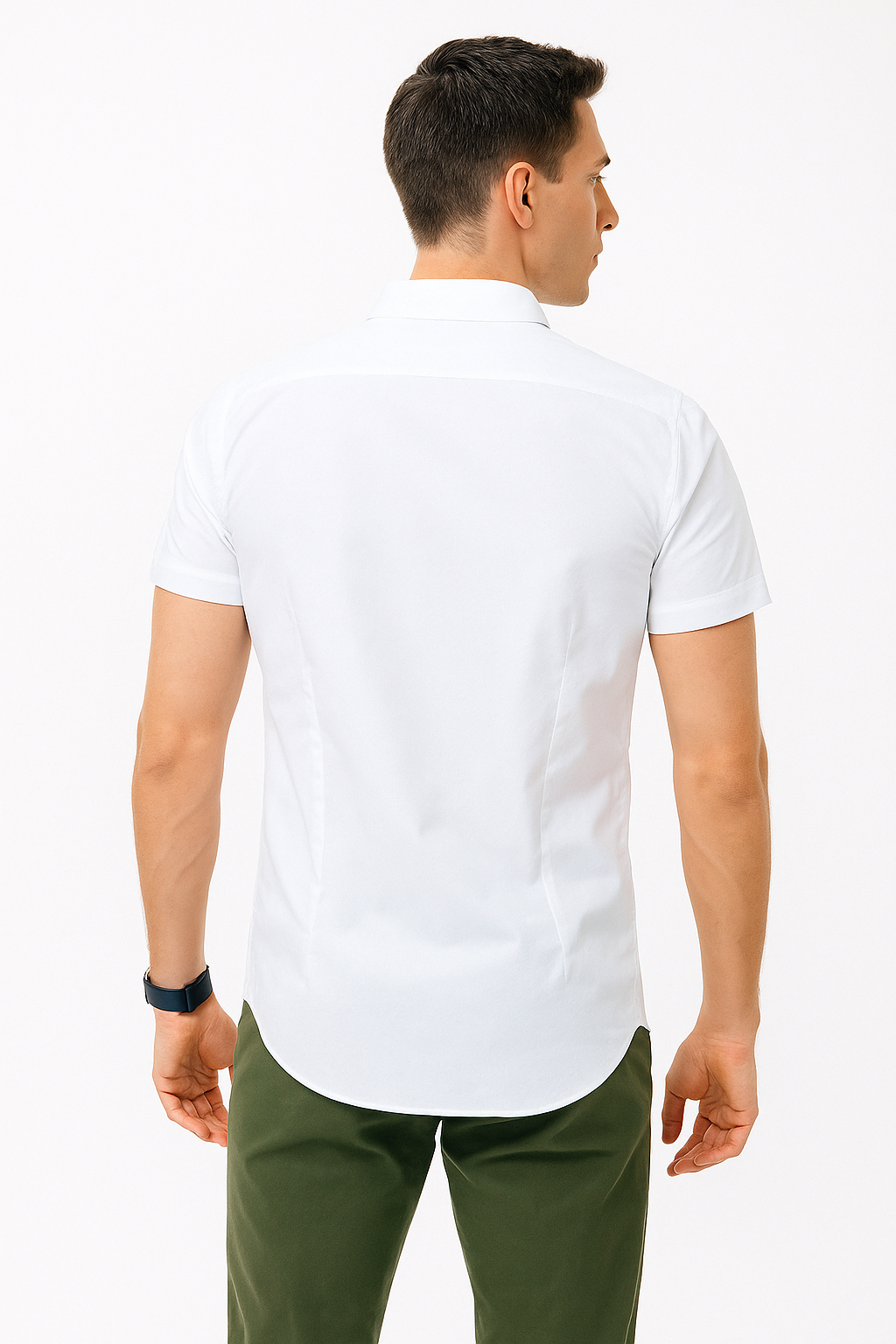Camisas Para Hombre Lisa De Manga Corta Cuello Italiano Slim Fit BPOPMC Blanco