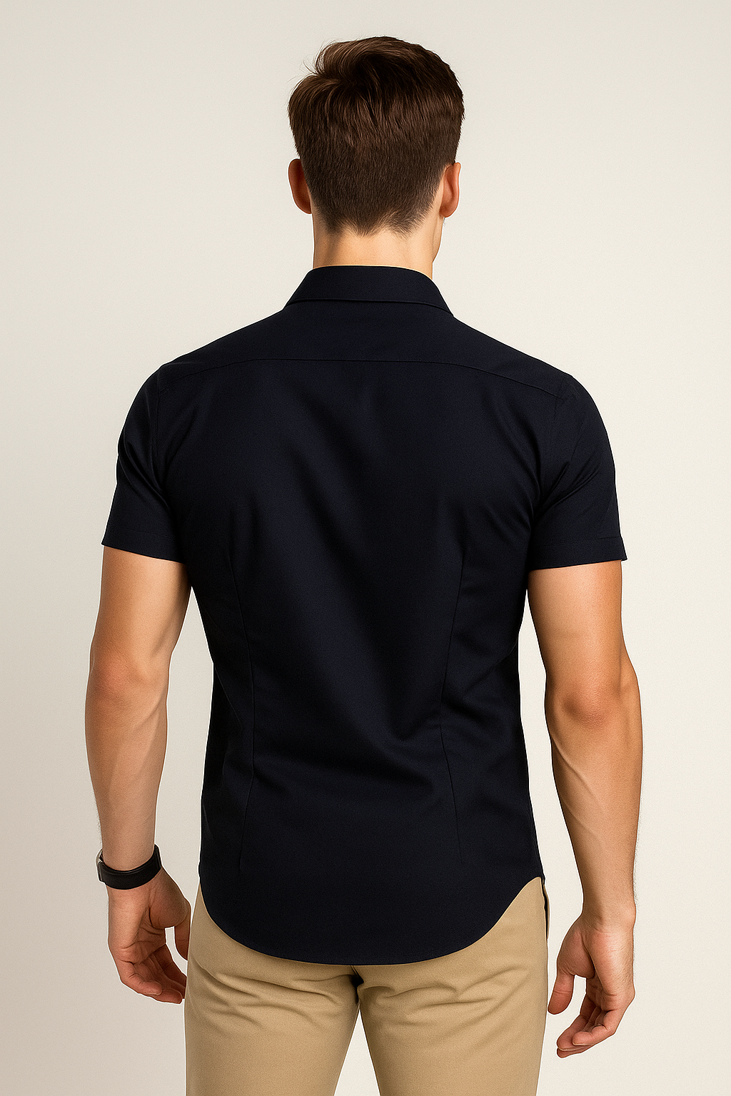 Camisas Para Hombre Lisa De Manga Corta Cuello Italiano Slim Fit BPOPMC Marino