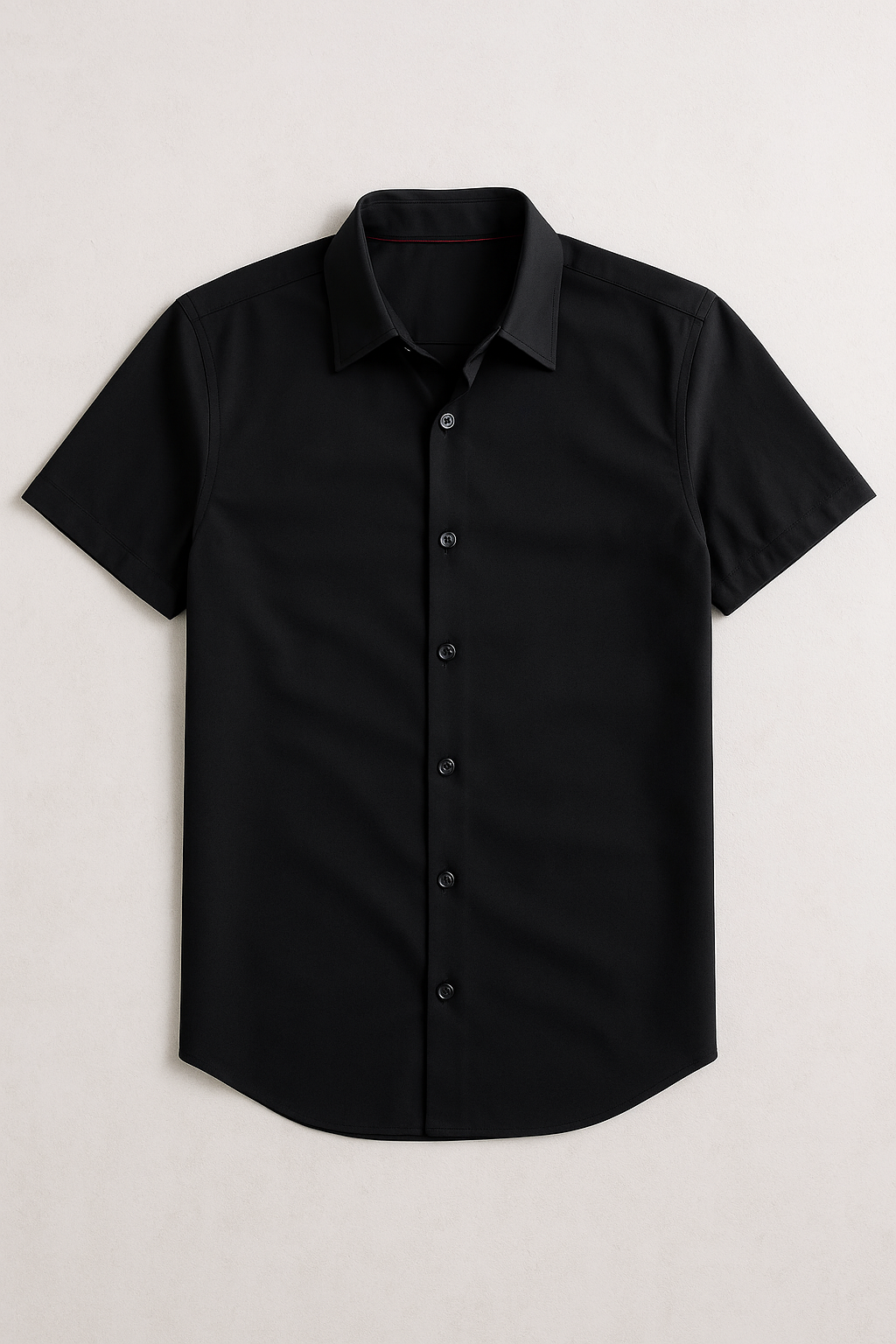 Camisas Para Hombre Lisa De Manga Corta Cuello Italiano Slim Fit BPOPMC Negro