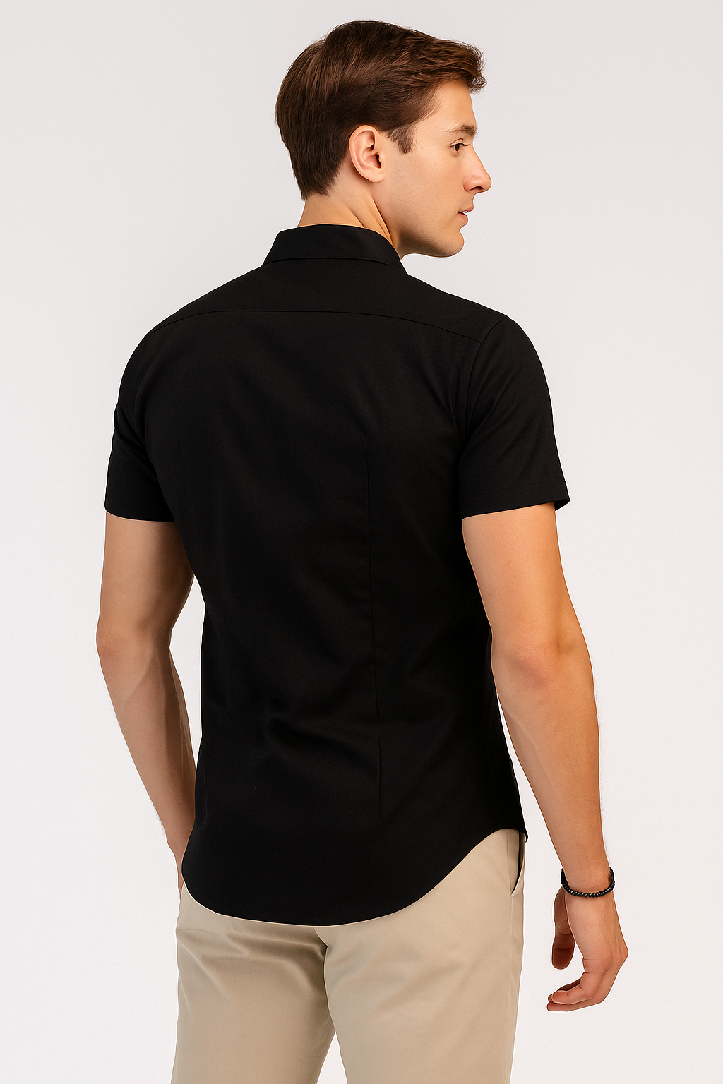 Camisas Para Hombre Lisa De Manga Corta Cuello Italiano Slim Fit BPOPMC Negro