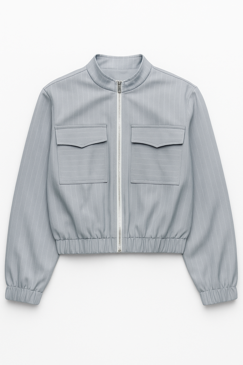 Chamarras Para Mujer Corta De Rayas Con Bolsillos Q53102 Gris