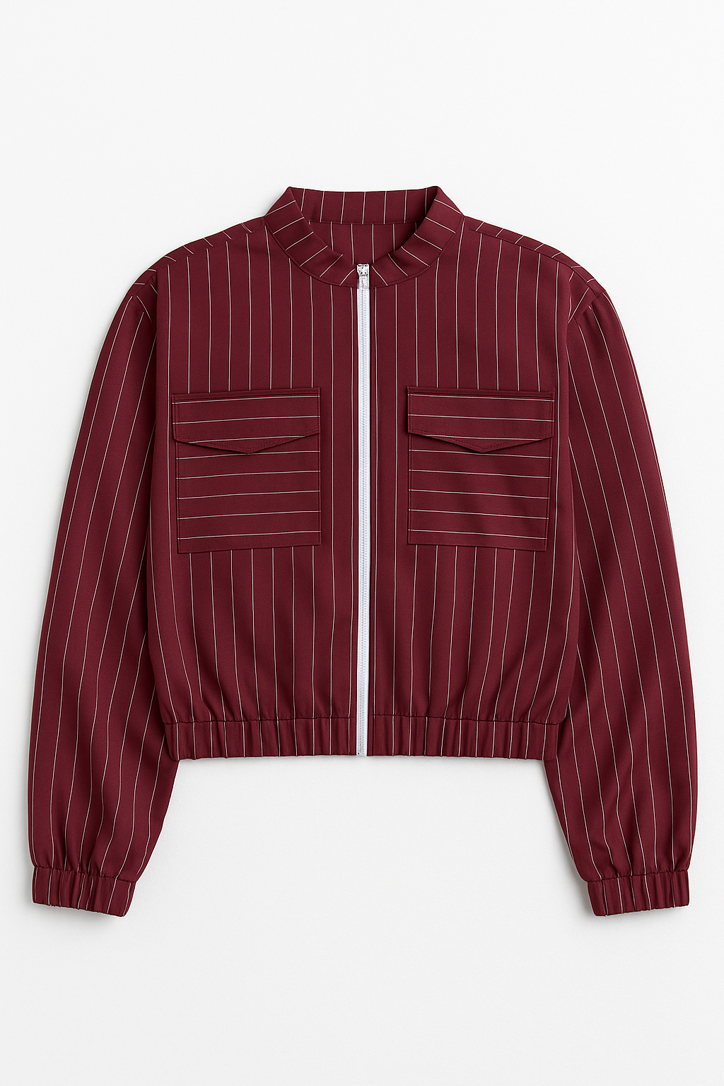 Chamarras Para Mujer Corta De Rayas Con Bolsillos Q53102 Vino