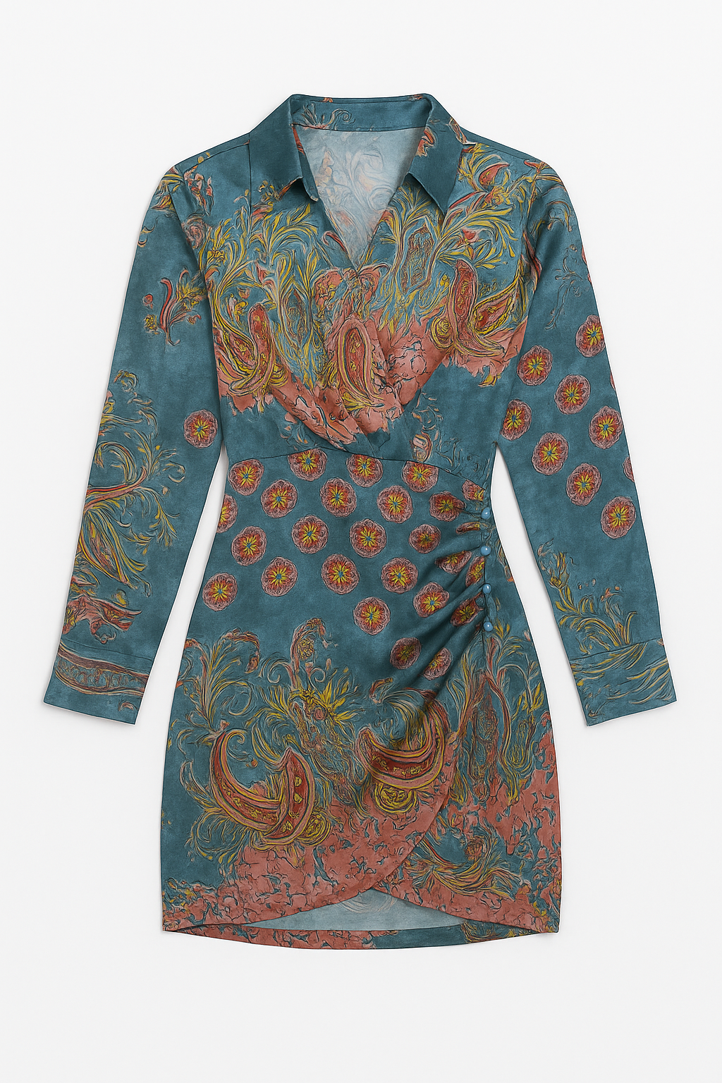 Vestidos Para Mujer Paisley Corto Satinado Escotado S53105 Azul