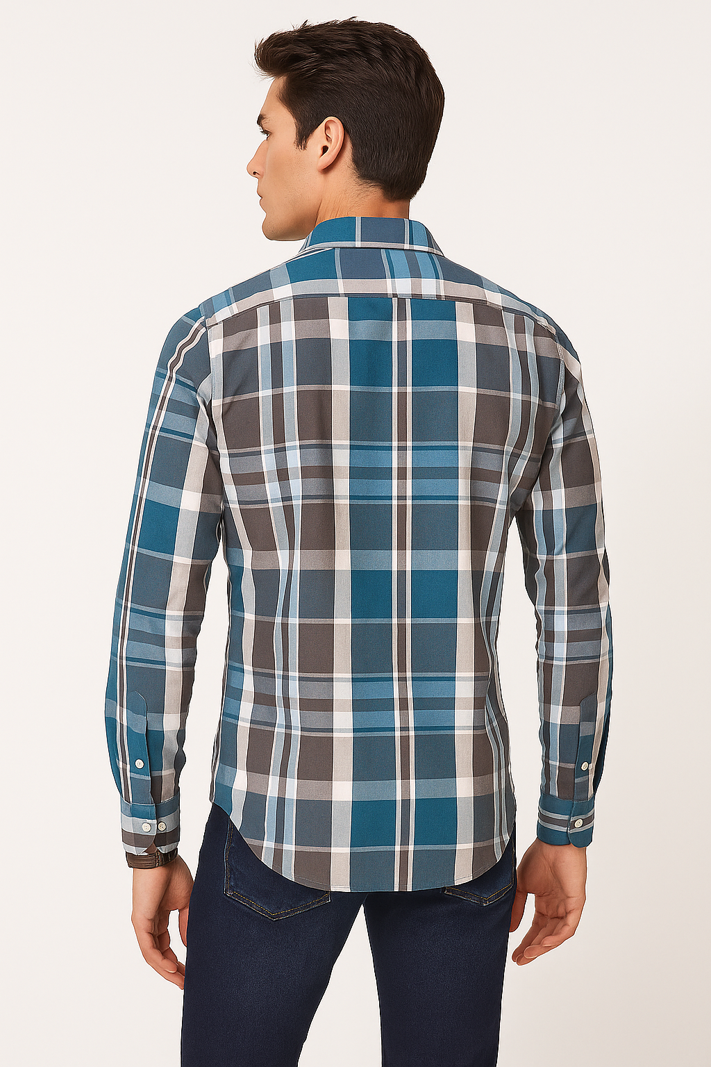 Camisas Para Hombre Manga Larga Bambú Cuadros B51336 Gris