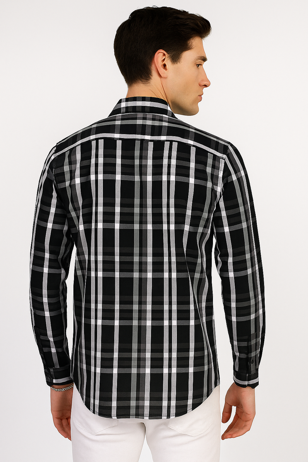 Camisas Para Hombre Manga Larga Bambú Cuadros B51337 Negro