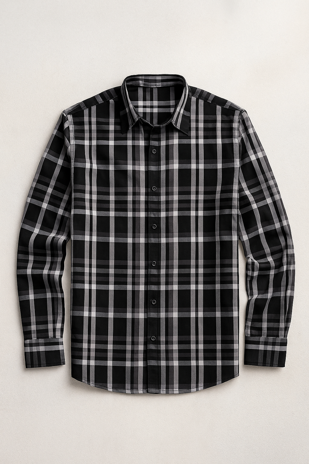 Camisas Para Hombre Manga Larga Bambú Cuadros B51337 Negro