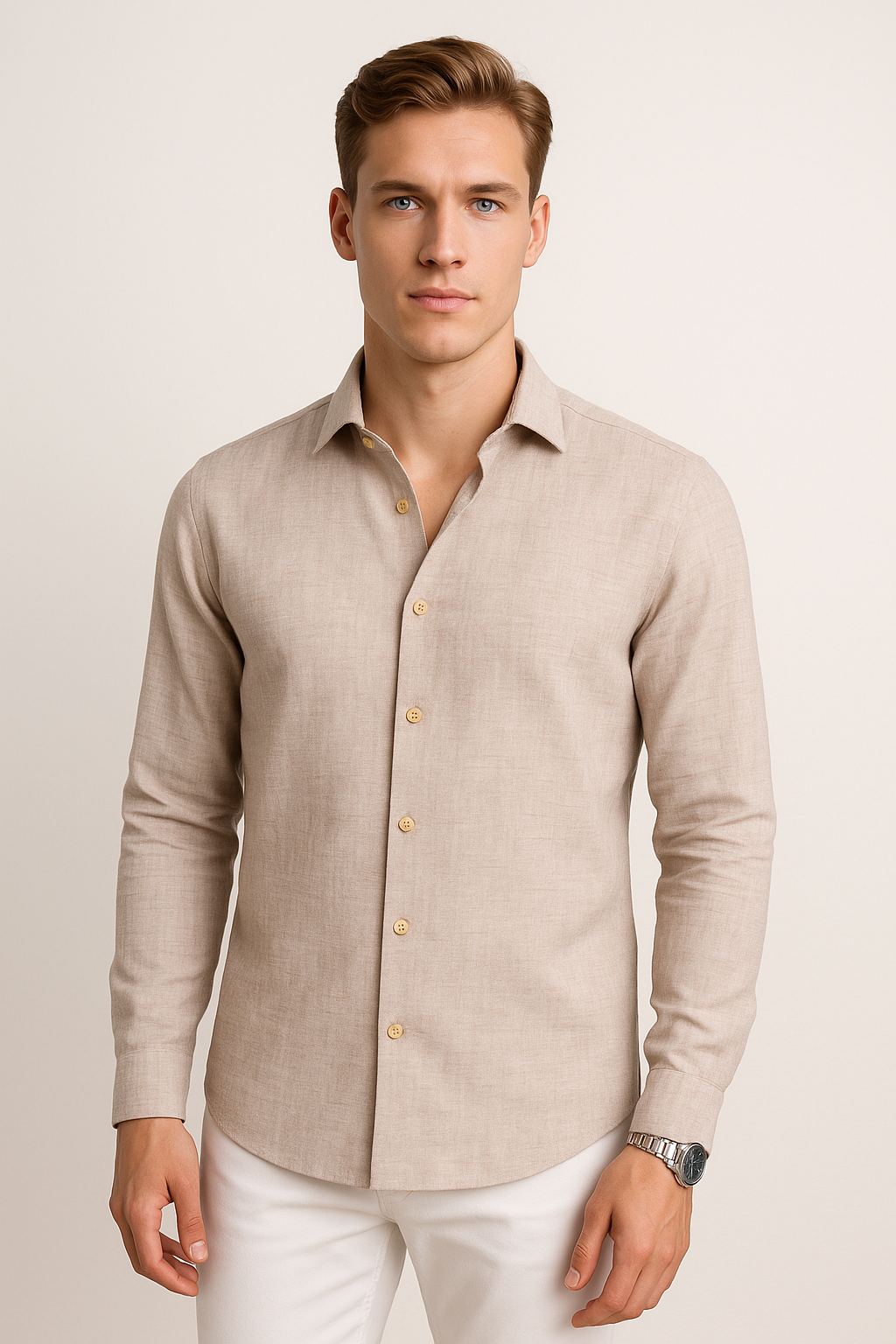 Camisas Para Hombre Tipo Lino Regular Fit B51321 Kaki