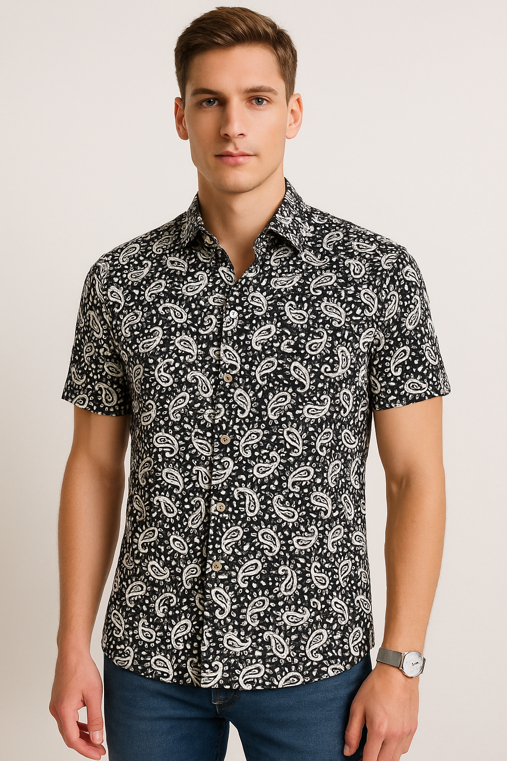 Camisas Para Hombre Estilo Lino B51366 Negro