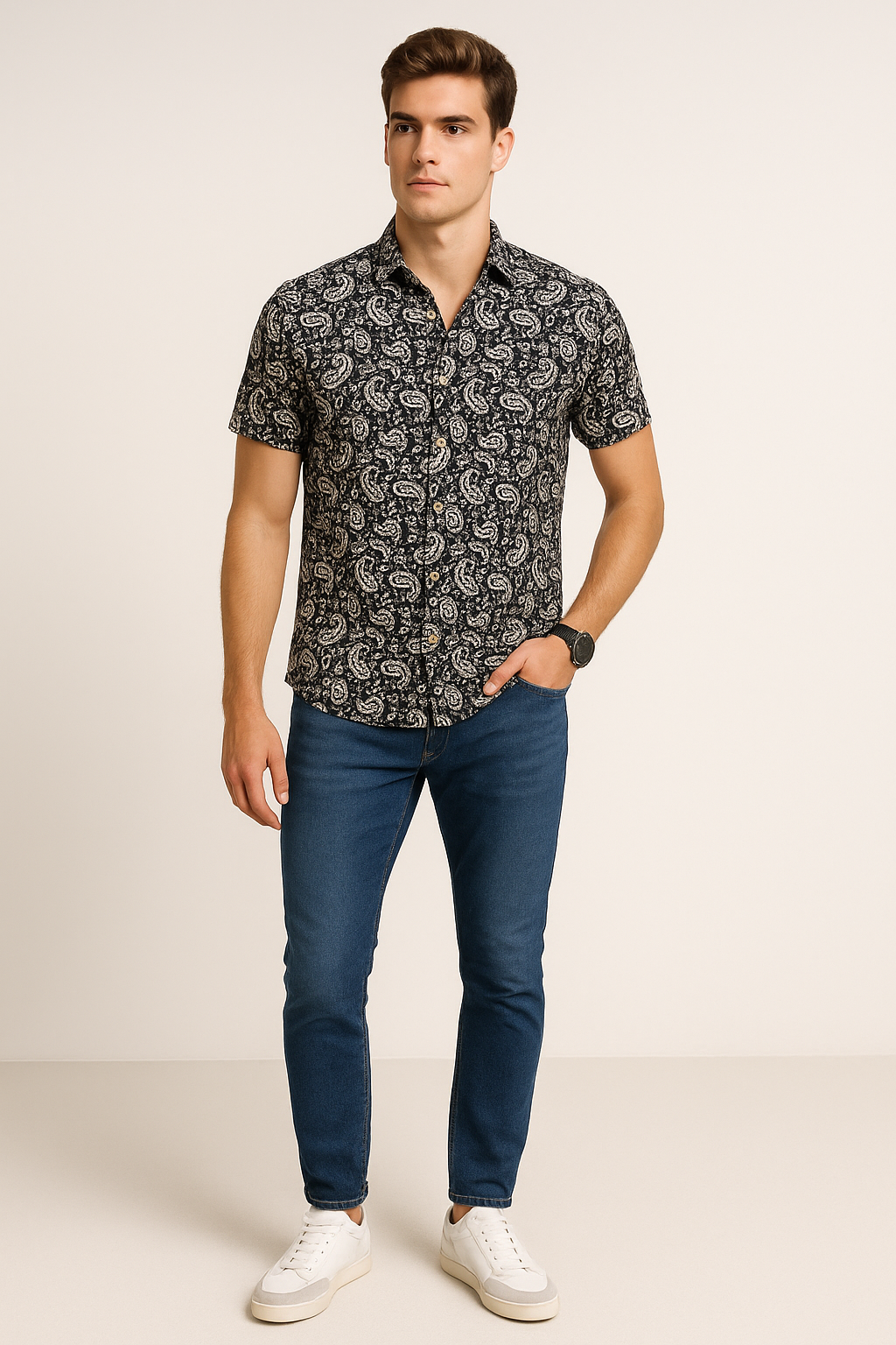 Camisas Para Hombre Estilo Lino B51366 Negro