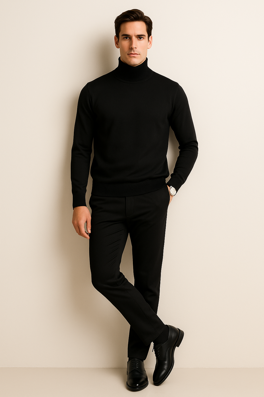 Suéteres Para Hombre De Punto Fino Cuello Tortuga E55303 Negro