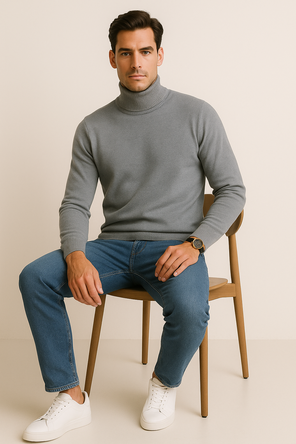 Suéteres Para Hombre De Punto Fino Cuello Tortuga E55303 Gris