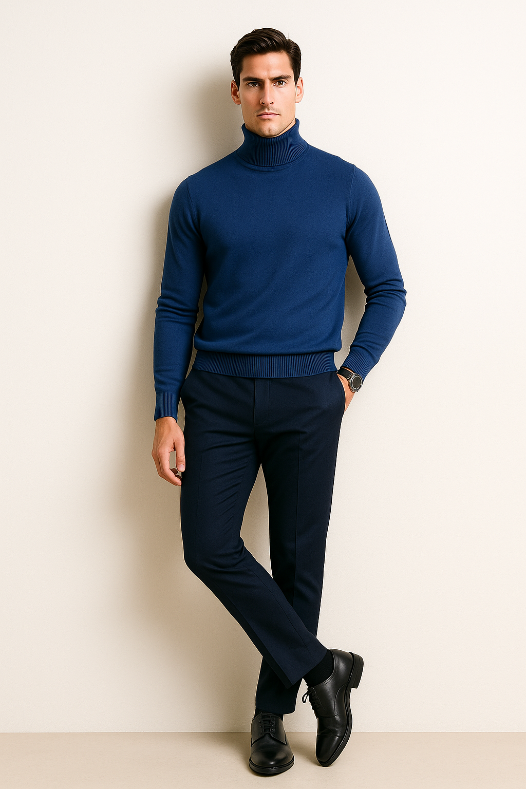 Suéteres Para Hombre De Punto Fino Cuello Tortuga E55303 Marino