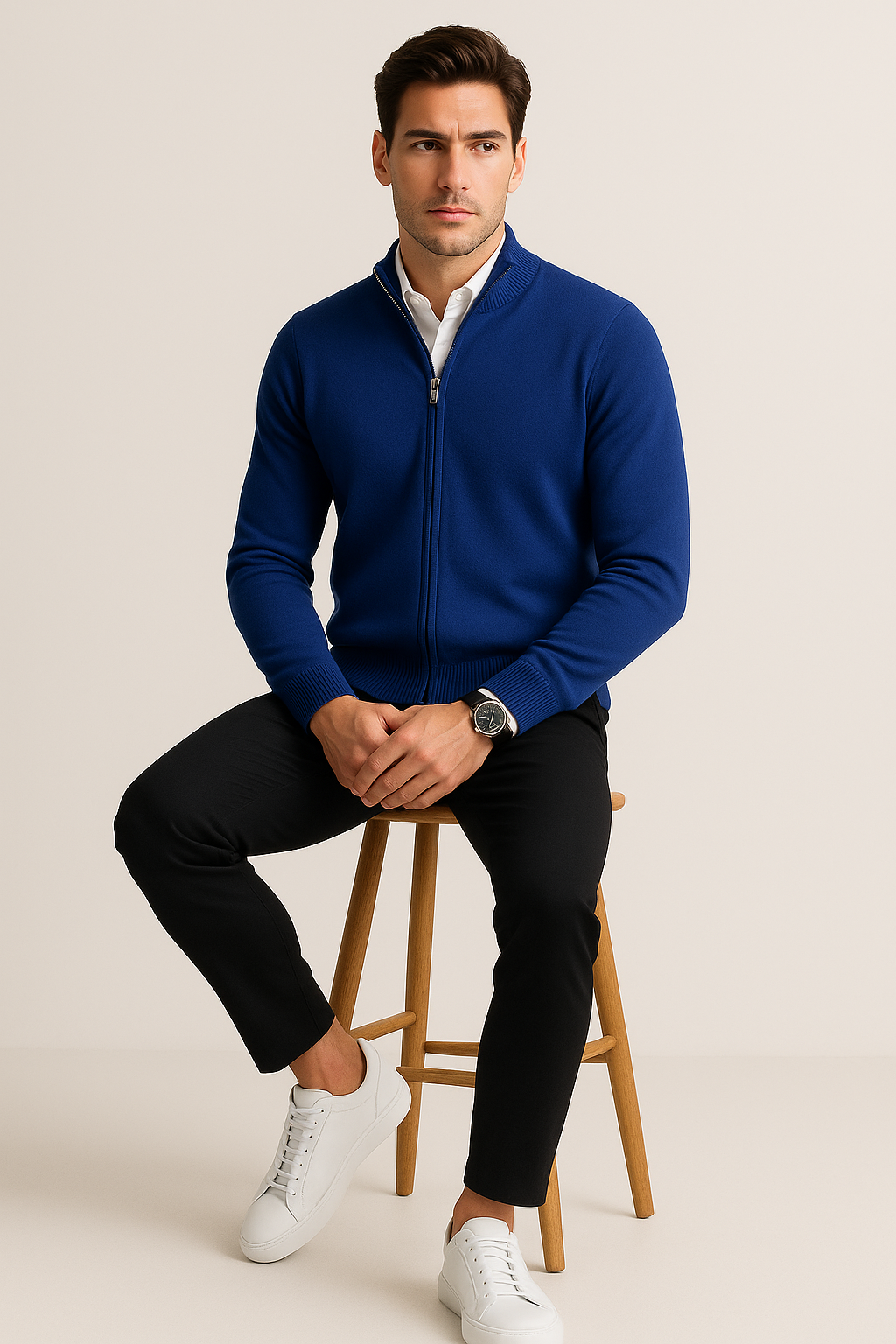 Suéteres Para Hombre De Punto Fino Básico Con Cierre E55304 Marino