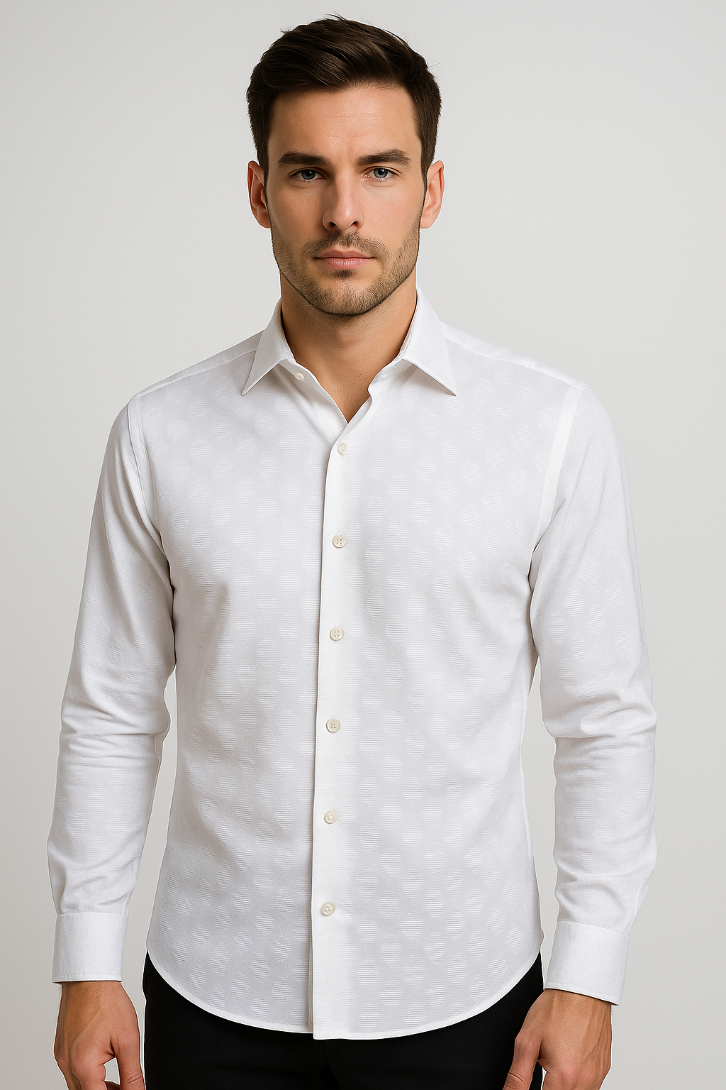 Camisas Para Hombre De Relieves Bordados B55322 Blanco