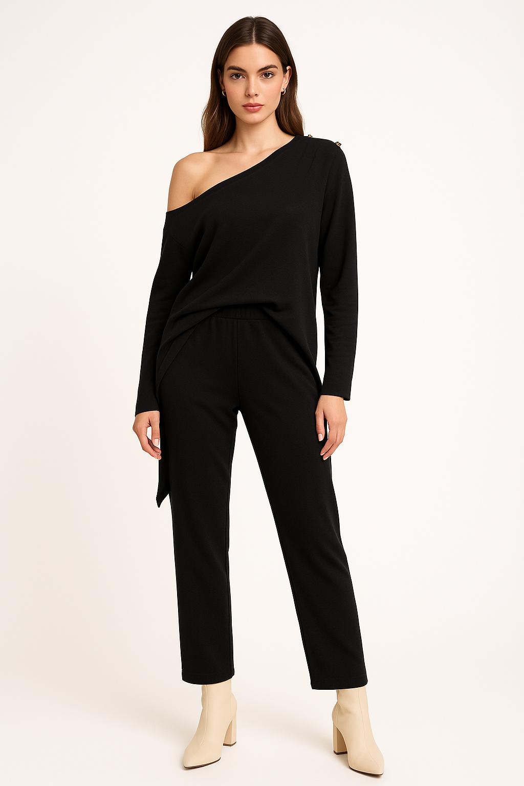 Pantalones Para Mujer Básico Suave Tejido Ligero W53122 Negro