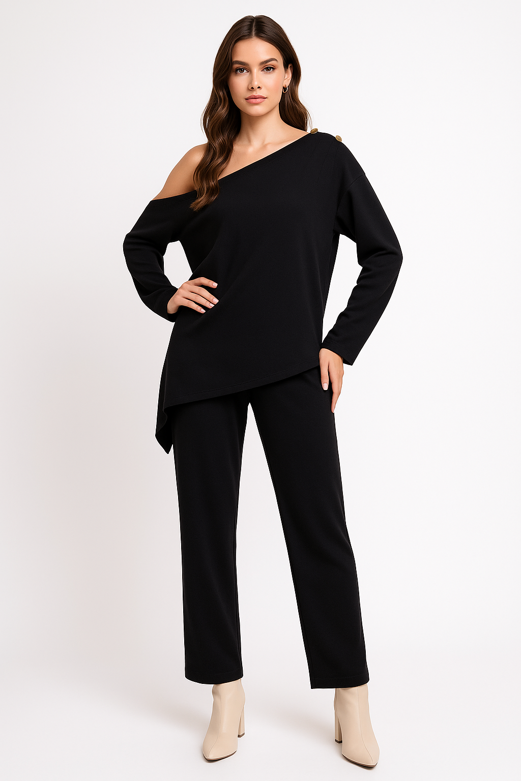 Blusas Para Mujer Asimétrica con Botones N53134 Negro