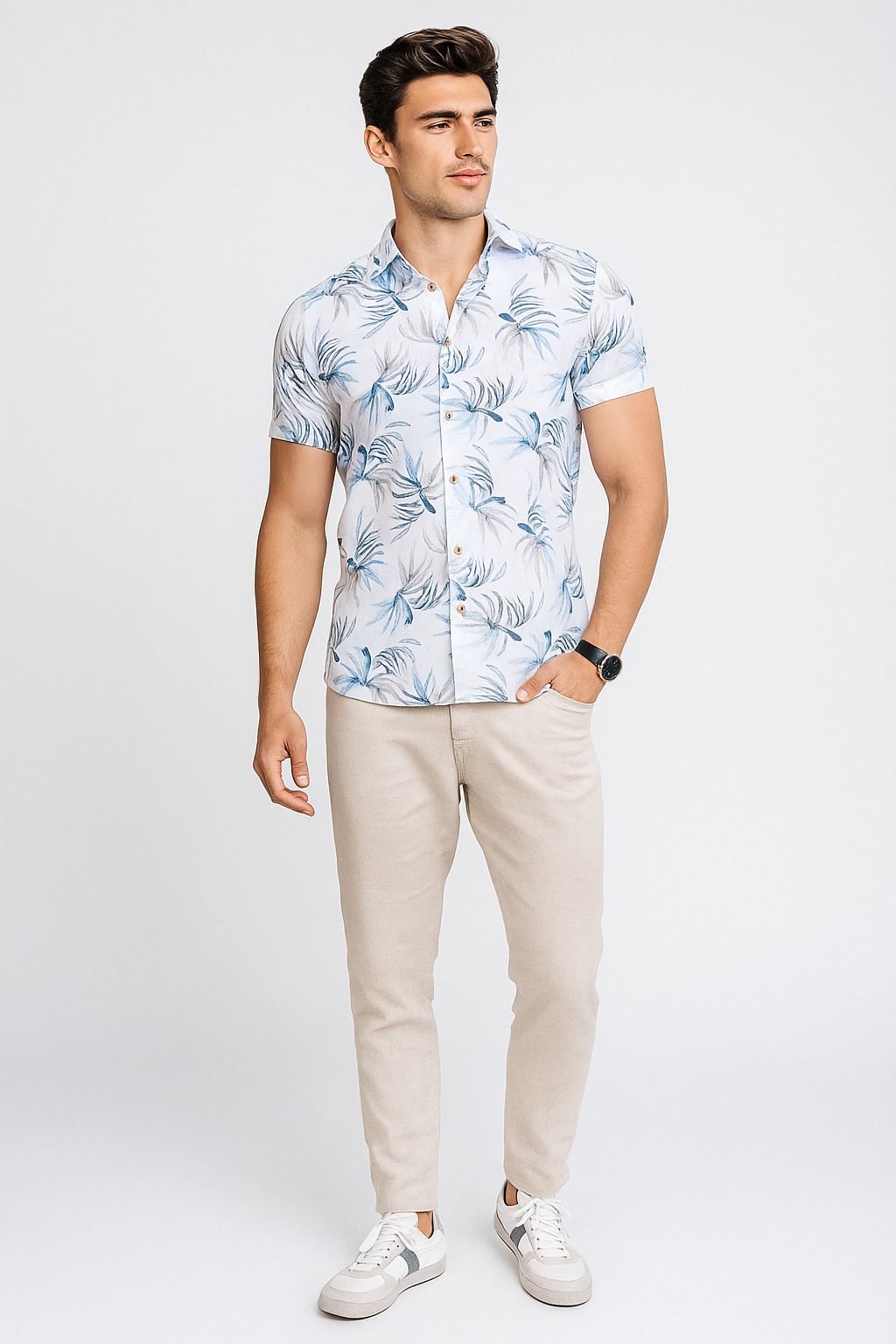 Camisas Para Hombre Estilo Lino B51366 Blanco